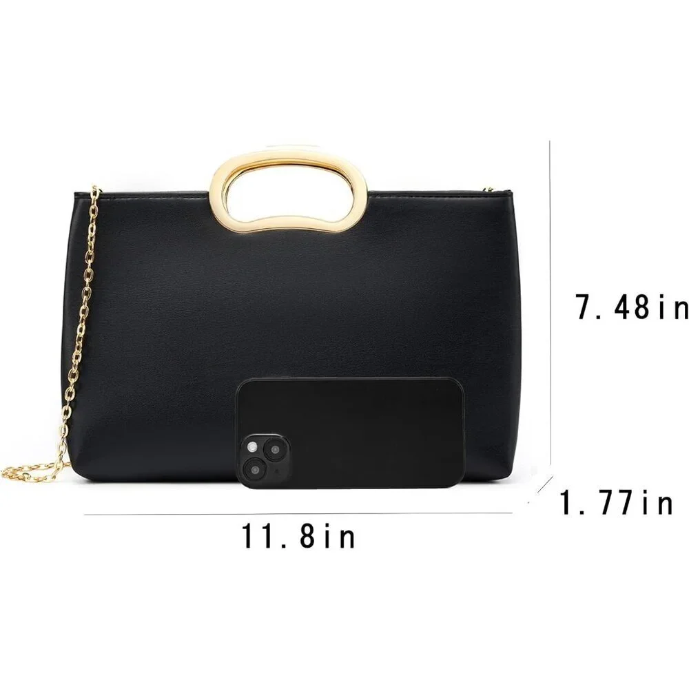 Women's Black PU Vegan Leather Evening Formal Wedding Party Stylish Clutch